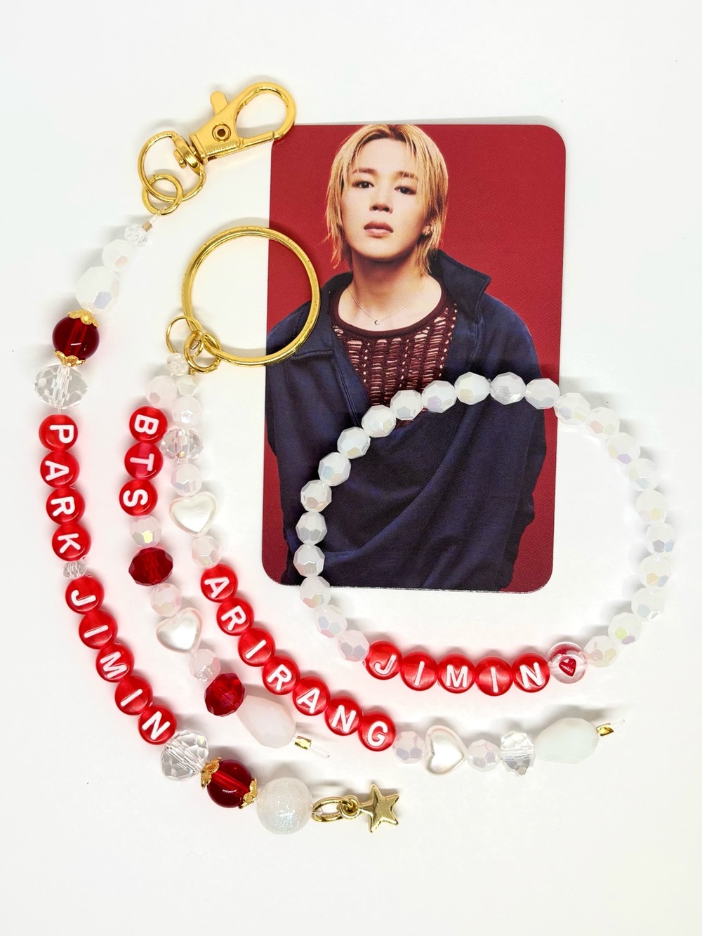 (4pcs) BTS JIMIN BIAS BRACELET KEYCHAIN PHOTOCARD BUNDLE